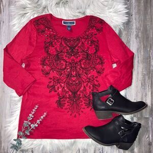 Karen Scott Red & Black Blouse